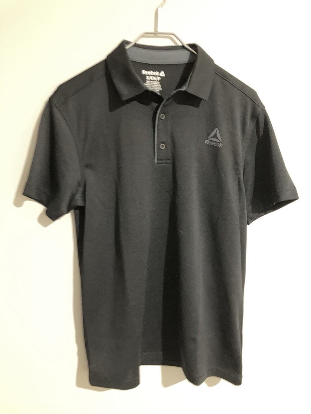 Reebok Men's S Regular Black Solid Collared Polo Short Sleeve Logo Button Golf